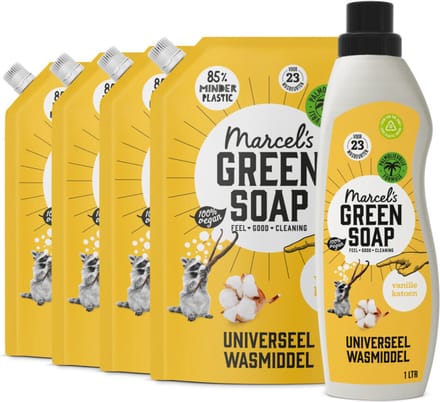 Marcel's Green Soap Wasmiddel Katoen & Vanille 23 Wasbeurten + 4 Navullingen Pakket