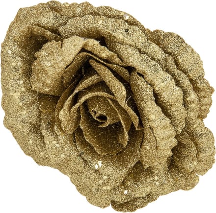Cosy & Trendy Roos op clip - goud glitter - 18 cm - decoratiebloem - kerstversiering