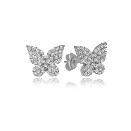Butterfly zirkonia oorknop zilver