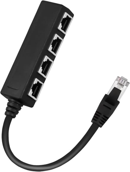 Ethernet Splitter Kabel - Netwerk Adapter Hub - Internet Uitbreiden - 1 naar 4 Poorten - 20 cm - Zwart