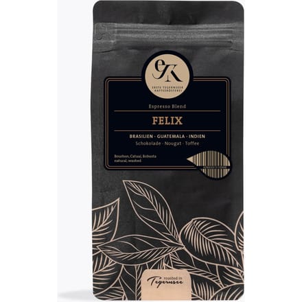 Erste Tegernseer Kaffeerösterei Felix The House Blend 250 g | Ganze Bohne | Brasilien, Guatemala, Indien | Kräftiger Espresso 70% Arabica 30% Robusta