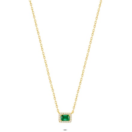 Twice As Nice Halsketting in 18kt verguld zilver, groen en wit 40cm+5cm