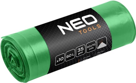 NEO TOOLS Serie - Vuilniszak - 60L - Groen - Met Trekkoord - 35 Micron