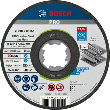 Bosch Accessories 2608619261 2608619261 Doorslijpschijf recht 115 mm 1 stuk(s) Inox