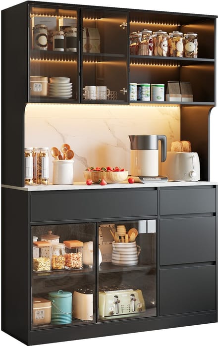 Clruro Vitrinekast - 120 x 40 x 180 cm - met LED en met glas - MDF - Wit + zwart