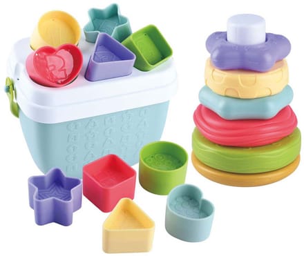Play vormenstoof en stapel speelgoed - educatief biobased speelgoed 19-delig.