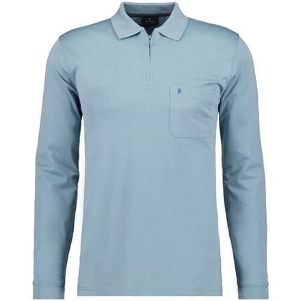 Ragman Zipper Softknit Polo Longsleeve Breast Pocket Mint / male