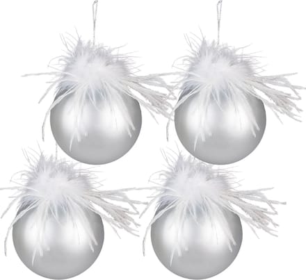 Clayre & Eef Kerstbal Set van 4 Overig Ø 10 cm Zilverkleurig Wit Glas Kerstballen