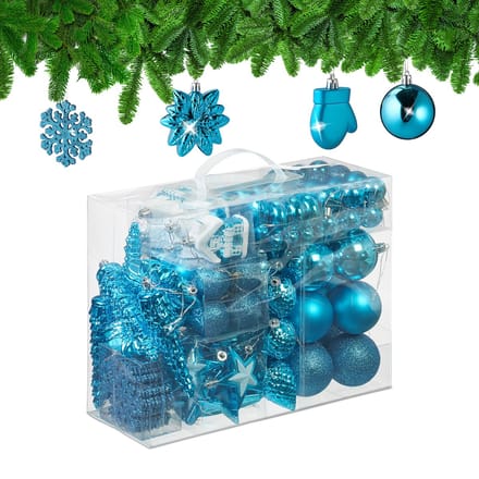 Kerstballen set van 100 - plastic - mat - glanzend - glitters - 10 designs - turquoise