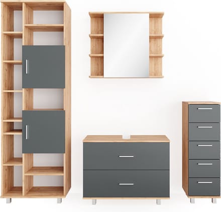 Vicco Badkamermeubel set Ilias, Antraciet/Goudkleurig Eiken, 4-delig