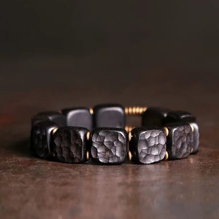 Zwart Sandelhout Armband met Vierkante Platen