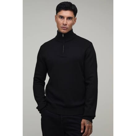 Tall Regular Fit 1/4 Rits Gebreide Trui | Black | Size Small