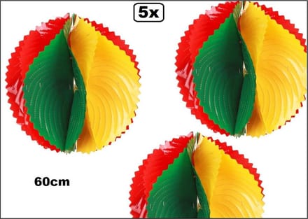 5x PVC decoratie bal rood/geel/groen 60 cm. BRANDVEILIG