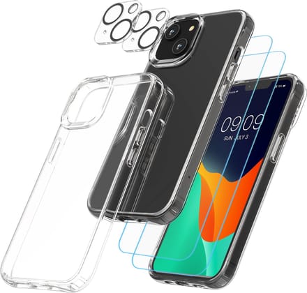 kwmobile set telefoonhoesje en screenprotectors - Geschikt voor Apple iPhone 14 - Kunststof back cover - 2x screenprotector - 2x camera protector