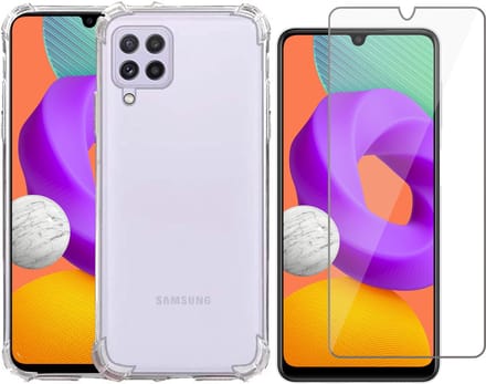 Hoesje geschikt voor Samsung Galaxy M22 - Transparant Backcover Shockproof Case + Glas Screen Protector