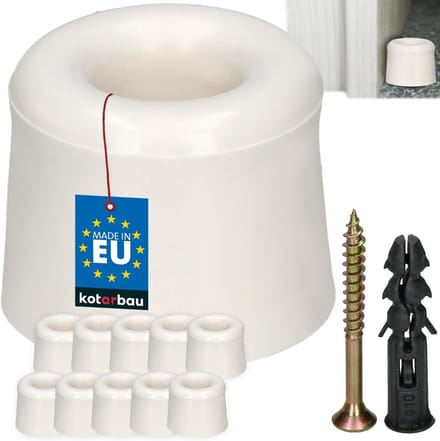 Set van 10 Vloerdeurstopper - Wit - Schroefbevestiging - 27 mm Rubber