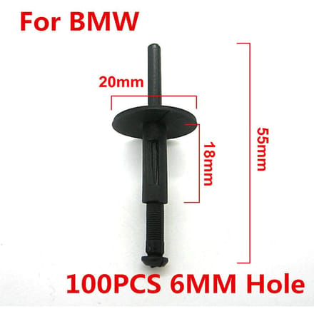 Clips de fixation de retenue de rivet de garniture de panneau de pare-chocs de voiture, 100 pièces pour BMW, trou de poussée de 6mm black