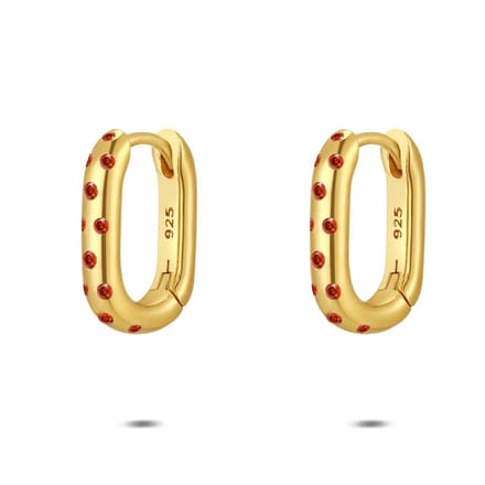 Twice As Nice Oorbel in zilver met rode stenen Goudkleurig