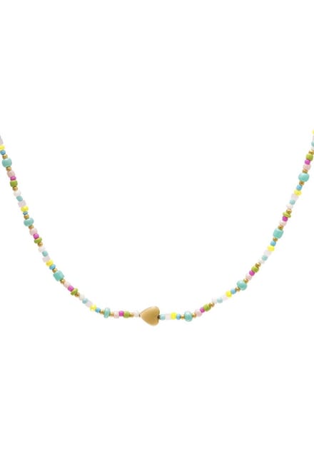 Yehwang ketting - Gekleurde kralen en goud hartje - Stainless steel
