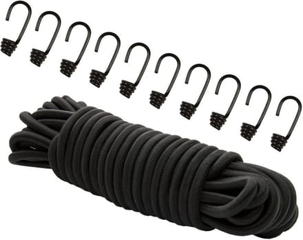 Elastisch Expandertouw 8 mm - 20 meter Zwart met Spiraalhaken