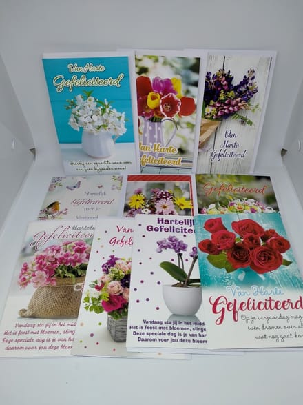10 wenskaarten van harte gefeliciteerd bloemmotief - verjaardag bloemmotief - 12x17cm
