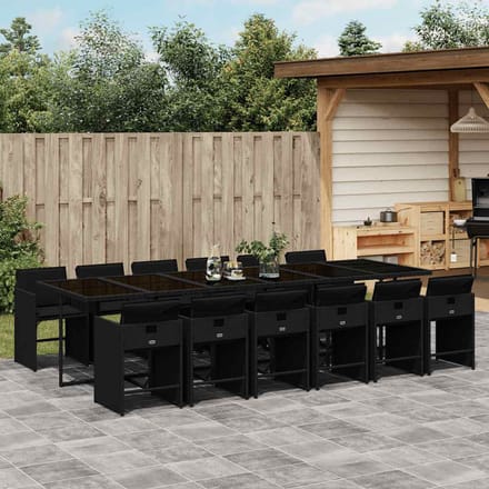 vidaXL - 13-delige - Tuinset - met - kussens - poly - rattan - zwart