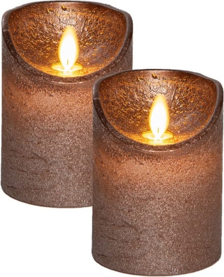 Anna's Collection Led kaars/stompkaars - 2x - brons - H10 x D7,5 cm - wax - bewegende vlam