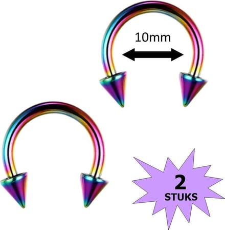 Fako Bijoux® - Circular Barbell Piercing - Hoefijzer Spike - 10mm - Multicolour - 2 Stuks