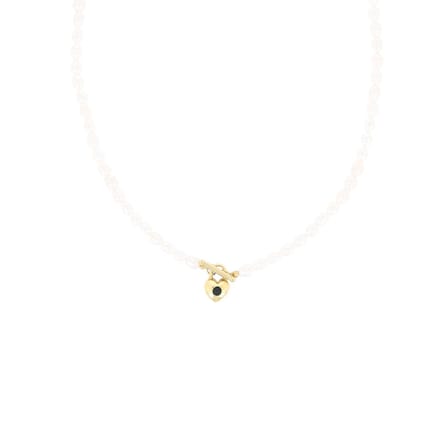 Pearl necklace with gold coloured heart shape closure