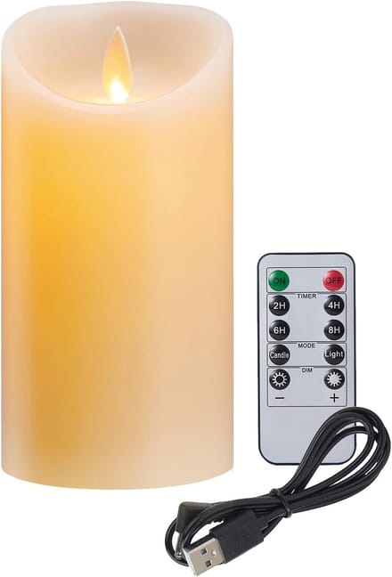 Oplaadbare LED Kaars - Wit - 7,5 x 12,5 cm - Realistische Vlam met Afstandsbediening en Timer - Voor Binnengebruik