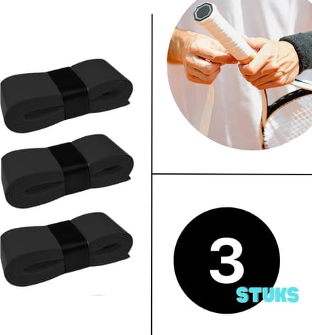 Black Overgrip Set - 3 stuks - Padel/Tennis/Badminton/squash - Zwart - Griptape - Antislip - Racketaccesoires