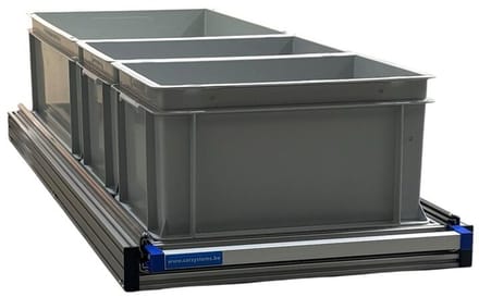 Schuifframe eenhandsbediening 120x40 cm in aluminium met 3 bakken