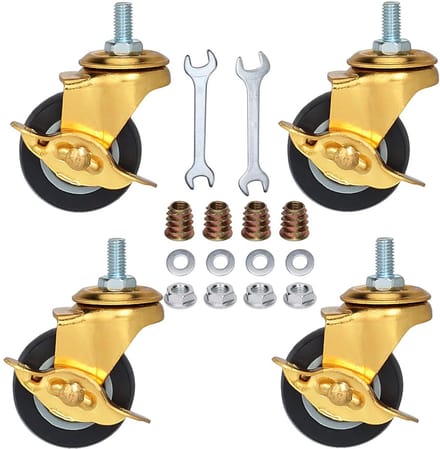 Set van 4 Zwenkwielen met Schroefdraad en Rem - 5cm Diameter Polyurethaan