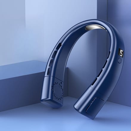 Draagbare nekventilator - USB oplaadbare persoonlijke ventilator - Draadloze koeling zonder bladen - Koelventilator - Digitaal display - Blauw