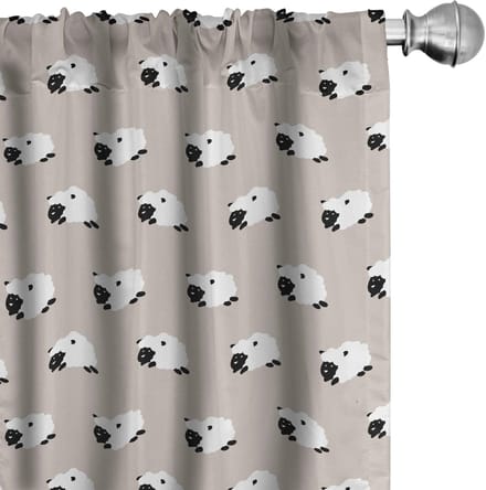 ABAKUHAUS Schapen gordijnen – 2x75x245 cm – microvezel – halfdonker – licht beige