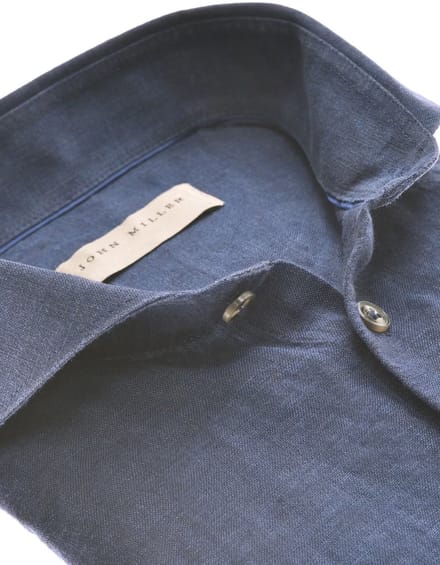 Linnen overhemd John Miller Tailored Fit donkerblauw