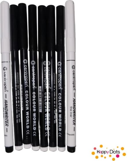 HappyDots DOT Painting Stiften set - Zwart - 6 stiften en 2 fineliners