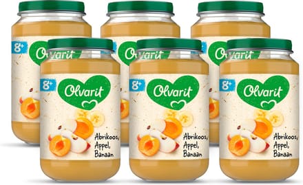 Olvarit Fruithapje 8+ Maanden – Abrikoos Appel Banaan - 6 x 200g