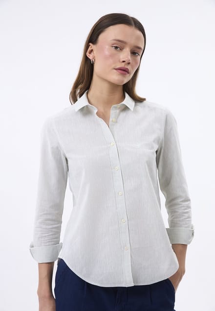 Felix Hardy Linnen Katoen Blend Shirt - Overhemd Dames Gemêleerd Licht Groen - S