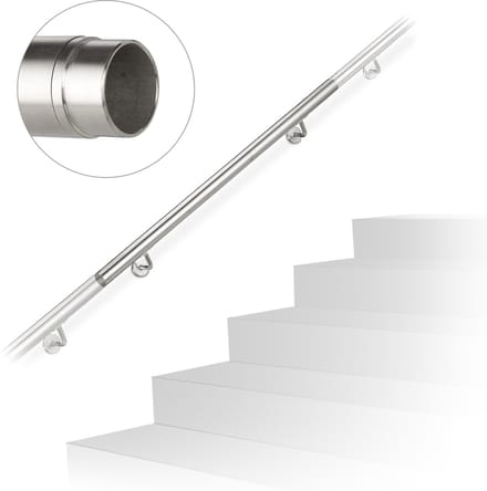 rvs trapleuning - koppelbaar - binnen - buiten - 100 cm - Ø 42mm - met houder - zilver