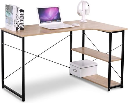 Computertafel L-Vormig - Computerbureau - Computertafel Bureau - L-Vormig - 120 x 74 x 71,5 - Licht Eiken met Zwart - Twee planken