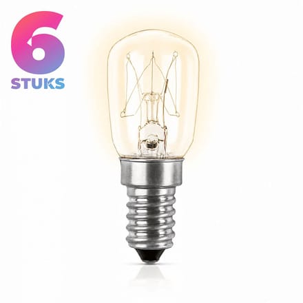 6x Mini Gloeilamp E14 - 15W - Warm Wit Licht (2700K) - 110 lm - 1 jaar - Dimbaar