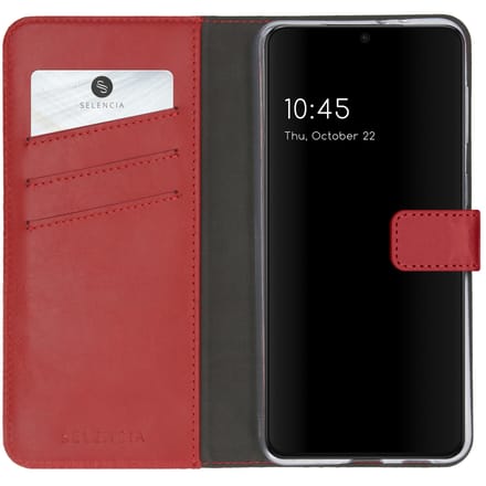 Selencia Hoesje - Geschikt voor Samsung Galaxy S21 - Echt Lederen Bookcase - Rood