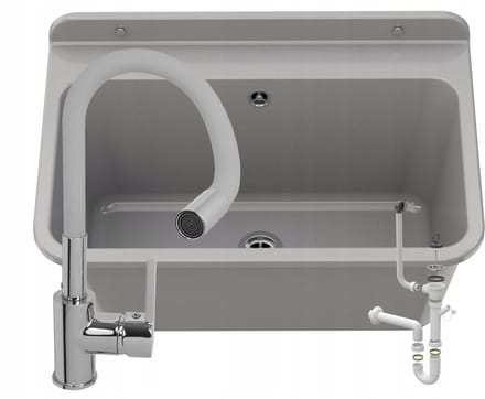 Granitan Utility Wasbak Large voor Garage Wasruimte Stookruimte met Sifon en Flexibele Kraan