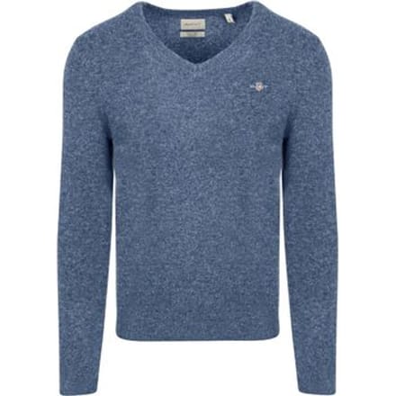 Gant Pullover V-Hals Woolblend Blauw - Maat L - Heren - Pullovers