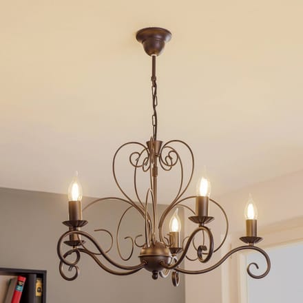 Luminex Kroonluchter Mauro, zwart, 5-lamps, Ø 62 cm, metaal, E14