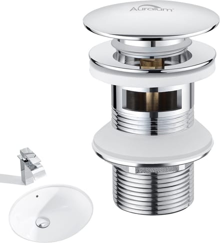 Auralum Max Afvoerplug Wastafel - Clickwaste Afvoerplug 1/4” - Clickclack - Met Overloop - Universele Afvoergarnituur - Chroom