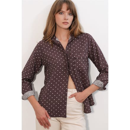 Overmaatse Gepunte Dots Geweven Shirt