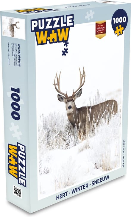 Puzzel Hert - Winter - Sneeuw - Dieren - Seizoenen - Wit - Legpuzzel - Puzzel 1000 stukjes volwassenen