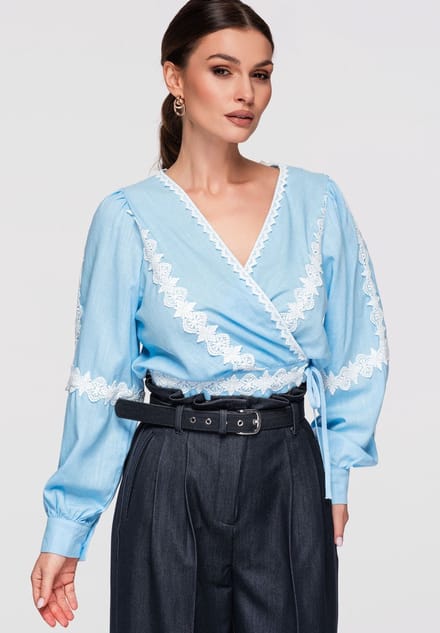 OMBRE Blouse - Slim Fit - Viscose - Lange Mouw Blauw M